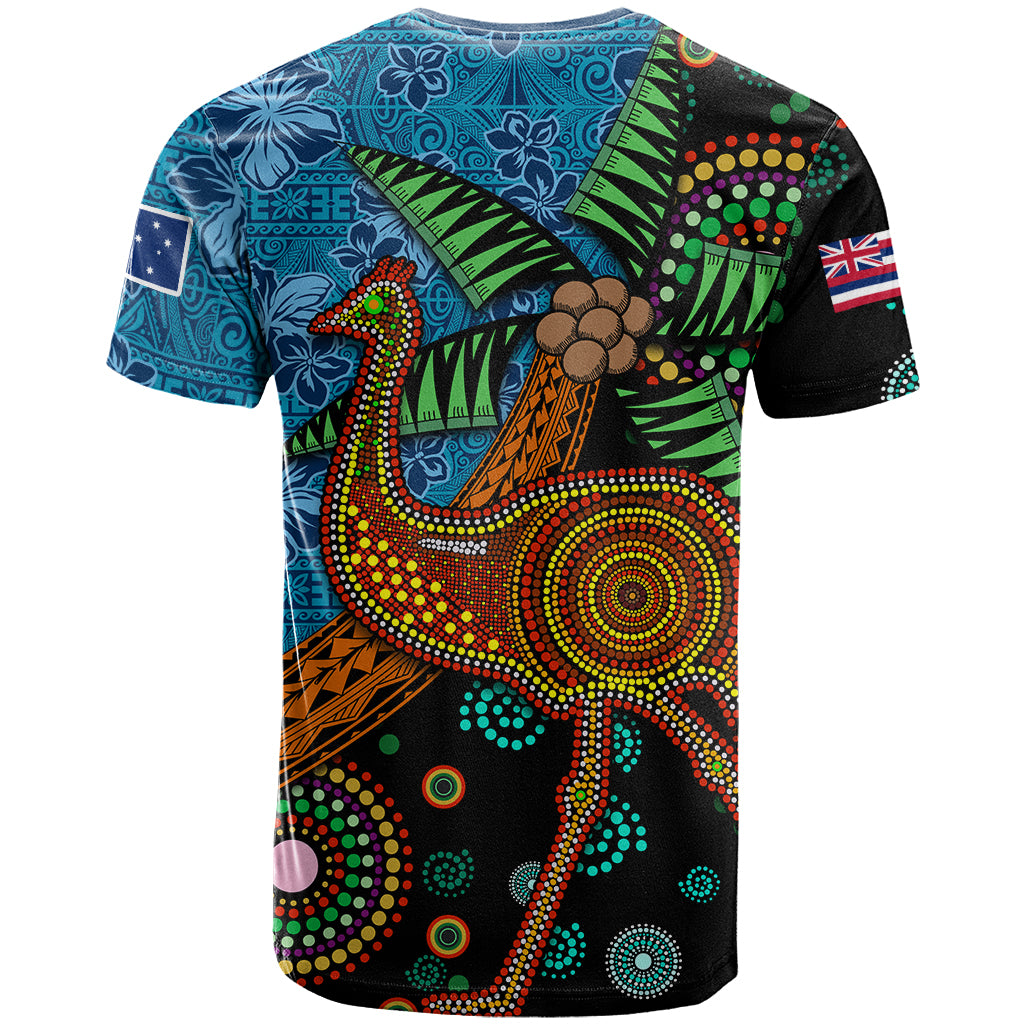 2027 Fiji and Australia with Hawaii Flag T Shirt Palm Tree and Abogirinal Emu LT03