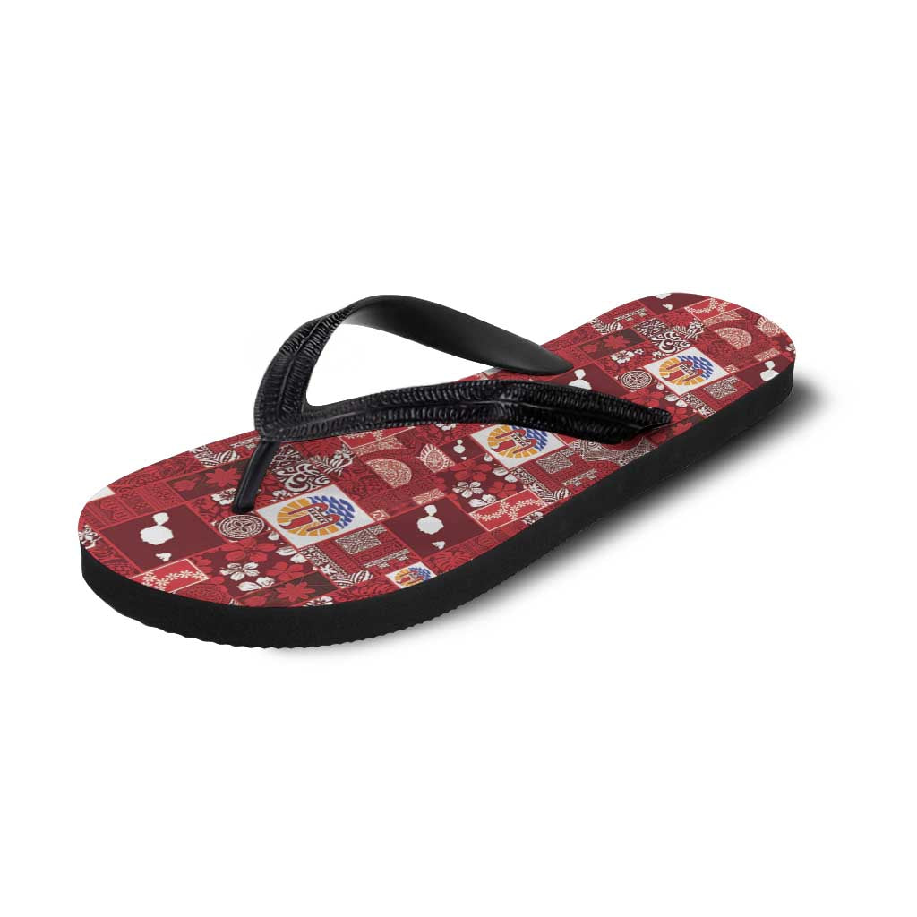 Tahiti Oaoa I Teie Noera Flip Flops Pacific Patchwork Xmas Vibes - Polynesian Pride