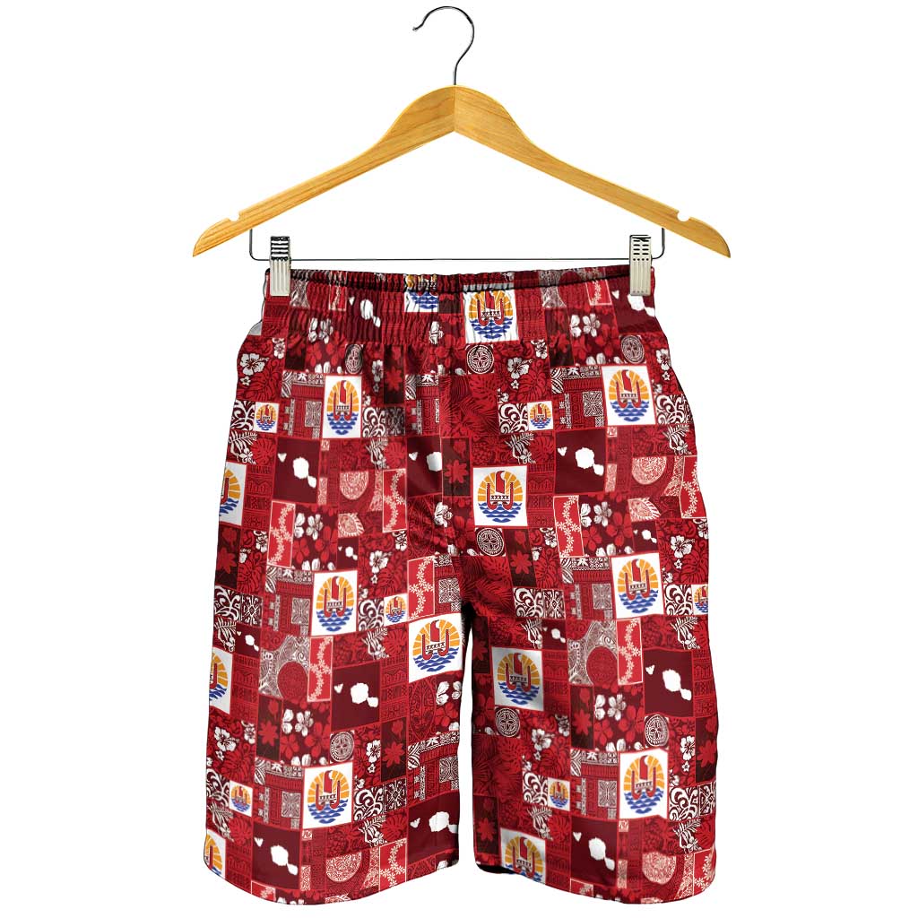 Tahiti Oaoa I Teie Noera Shorts for Men Pacific Patchwork Xmas Vibes - Polynesian Pride