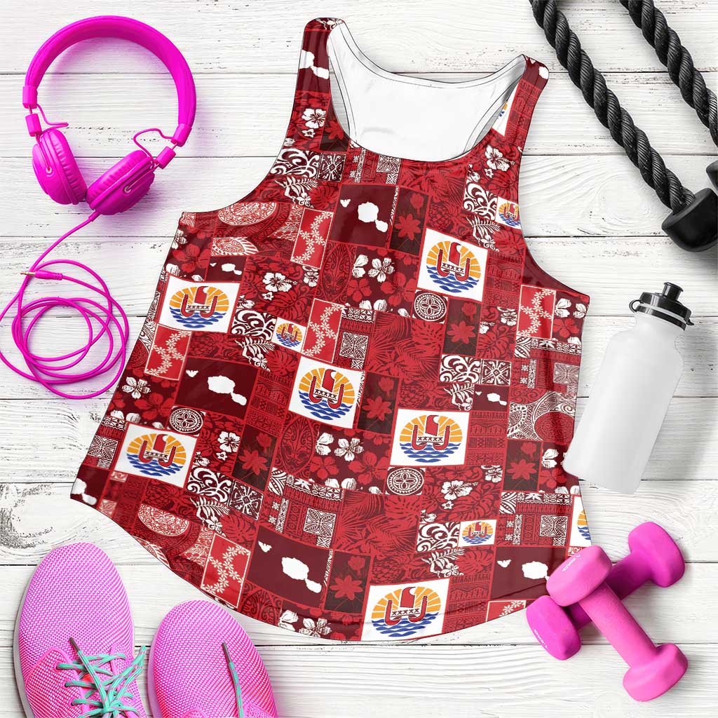 Tahiti Oaoa I Teie Noera Women Racerback Tank Pacific Patchwork Xmas Vibes - Polynesian Pride