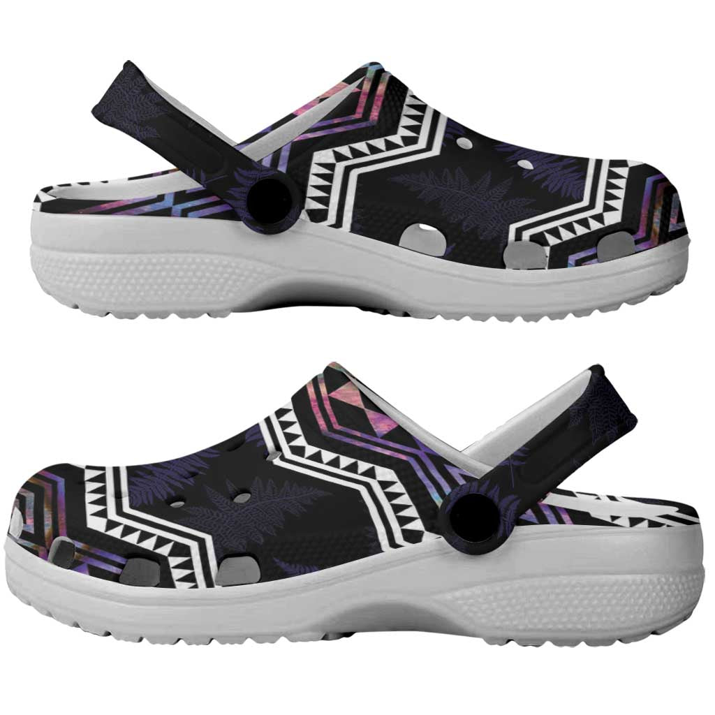Taniko Aotearoa Mix Paua Shell Clogs Shoes Niho Taniwha Lilac Glitter - Polynesian Pride