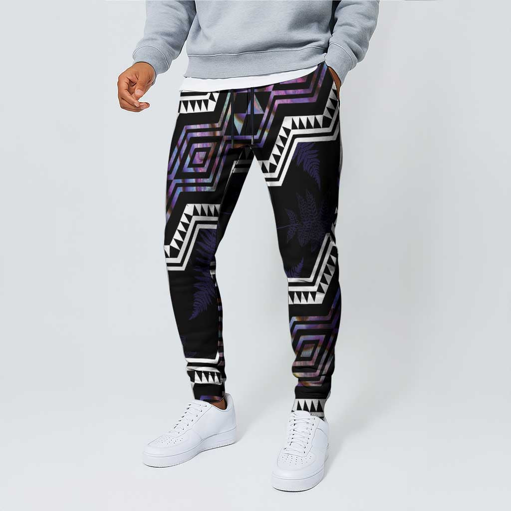 Taniko Aotearoa Mix Paua Shell Jogger Pants Niho Taniwha Lilac Glitter - Polynesian Pride