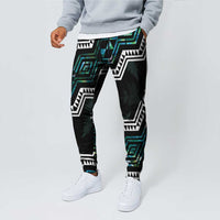 Taniko Aotearoa Mix Paua Shell Jogger Pants Niho Taniwha Turquoise Glitter - Polynesian Pride