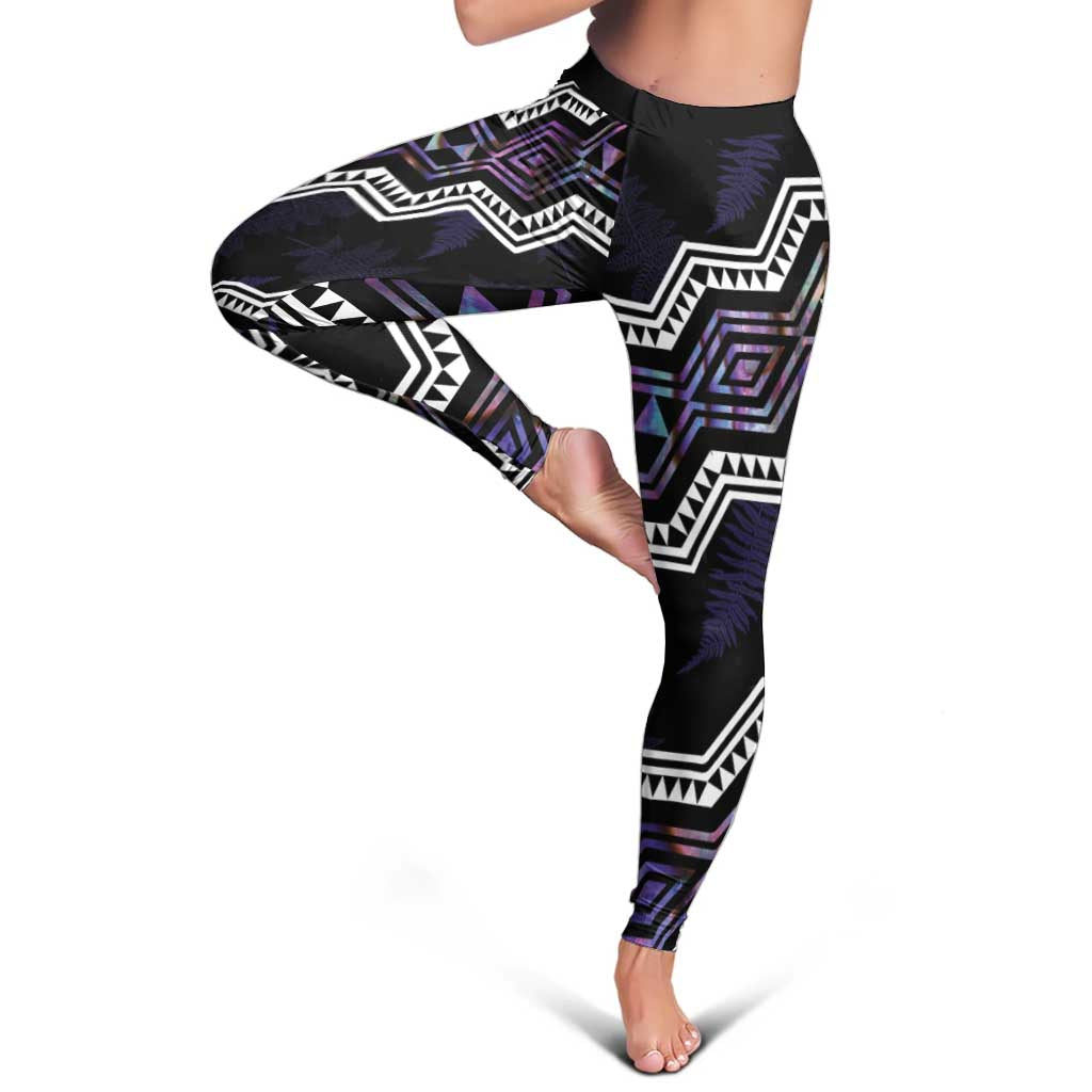 Taniko Aotearoa Mix Paua Shell Leggings Niho Taniwha Lilac Glitter - Polynesian Pride