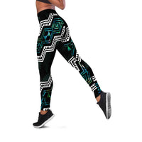 Taniko Aotearoa Mix Paua Shell Leggings Niho Taniwha Turquoise Glitter - Polynesian Pride