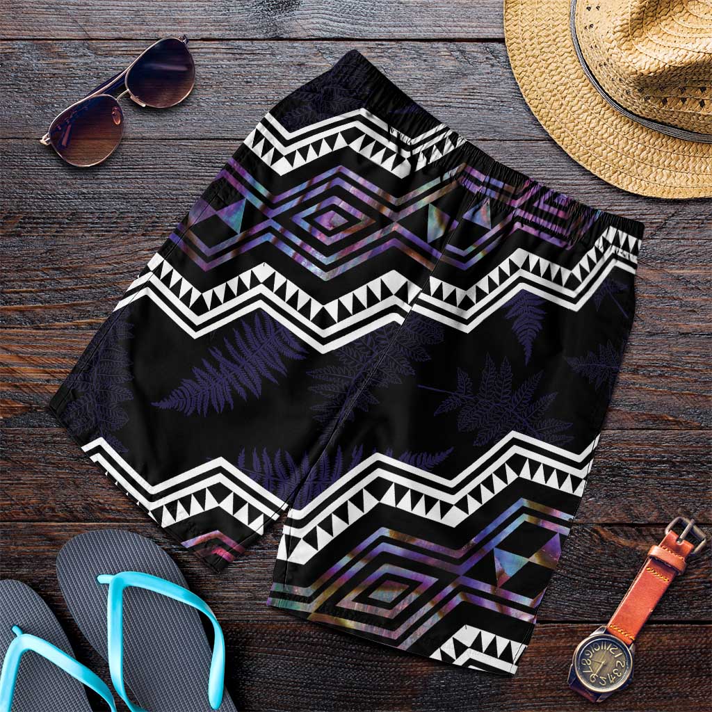 Taniko Aotearoa Mix Paua Shell Shorts for Men Niho Taniwha Lilac Glitter - Polynesian Pride