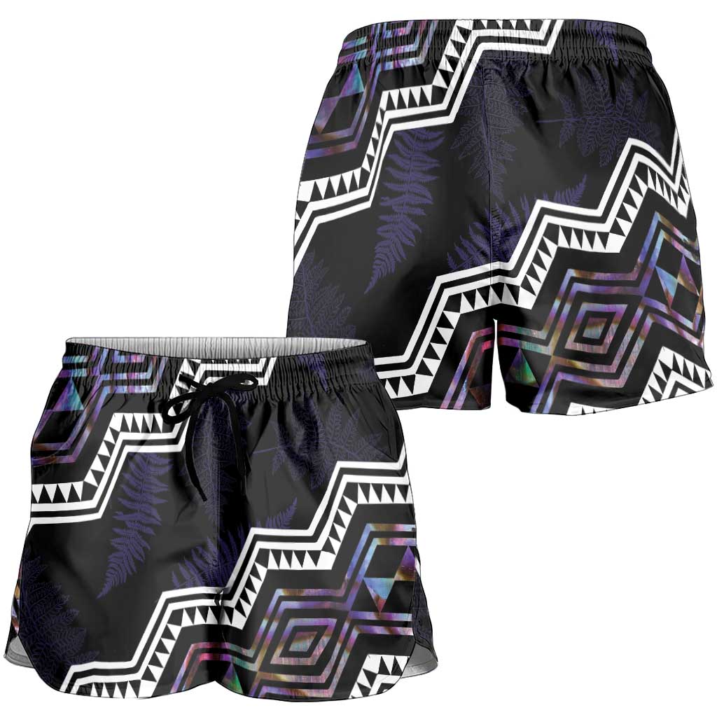 Taniko Aotearoa Mix Paua Shell Shorts for Women Niho Taniwha Lilac Glitter - Polynesian Pride