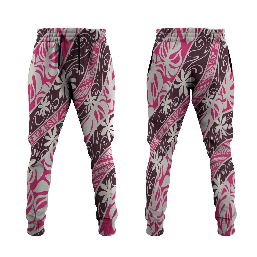Tarona Tahiti Tiare Monstera Jogger Pants Polynesian Pattern Curve Style - Polynesian Pride