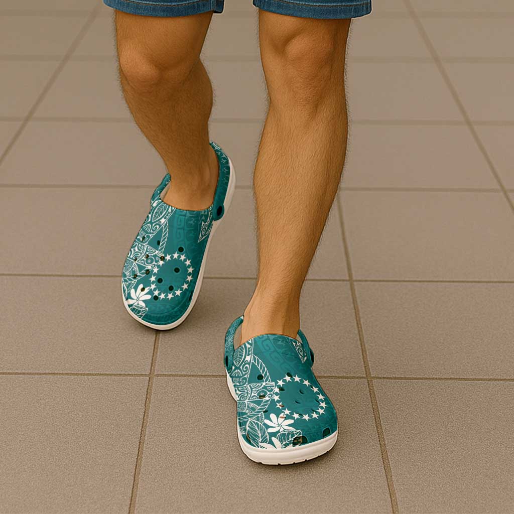 Teal Kuki Airani Tapakau Clogs Shoes Tribal Anchor Mix Tiare LT7 - Polynesian Pride