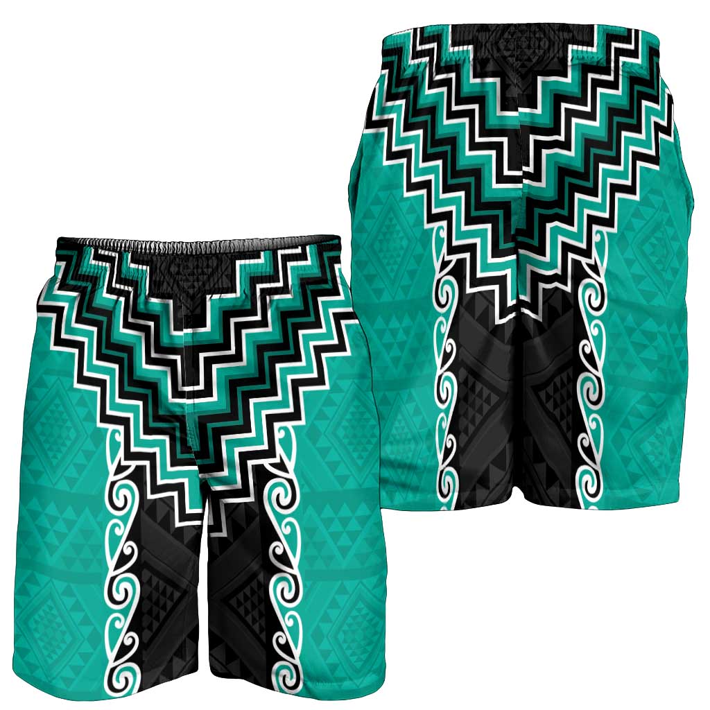Teal Niho Taniwha Mix Poutama Shorts for Men Unique Taniko Aotearoa - Polynesian Pride