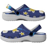 Teal Purple Banana Leaf Hawaii Clogs Shoes Lau Maia Plumeria Tropical Summer Vibes