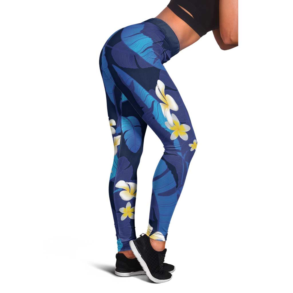 Teal Purple Banana Leaf Hawaii Leggings Lau Maia Plumeria Tropical Summer Vibes
