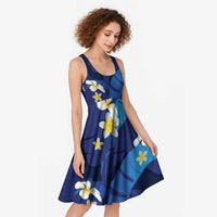 Teal Purple Banana Leaf Hawaii Midi Dress Lau Maia Plumeria Tropical Summer Vibes