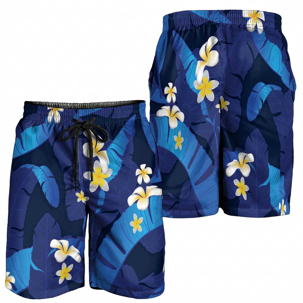 Teal Purple Banana Leaf Hawaii Shorts for Men Lau Maia Plumeria Tropical Summer Vibes