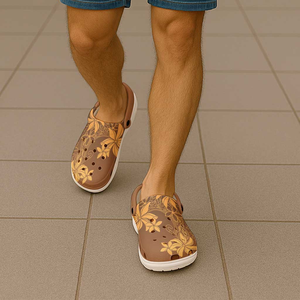 Tiare Tahiti Clogs Shoes Brown Polynesia Motifs - Polynesian Pride