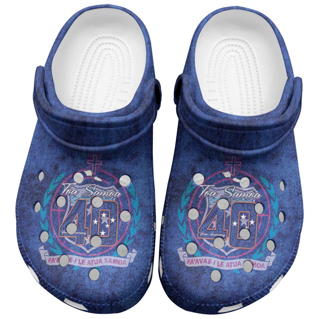 Toa Samoa Rugby Clogs Shoes 40th Anniversary Samoan Siapo Pattern LT14 Blue - Polynesian Pride
