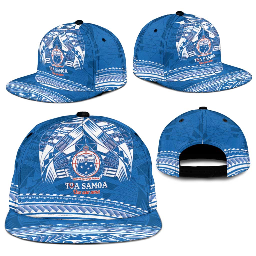 Toa Samoa Rugby Snapback Cap Uso aso uma Samoan Pattern Blue - Polynesian Pride
