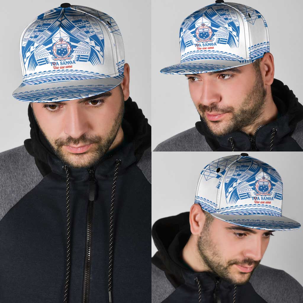 Toa Samoa Rugby Snapback Cap Uso aso uma Samoan Pattern White - Polynesian Pride