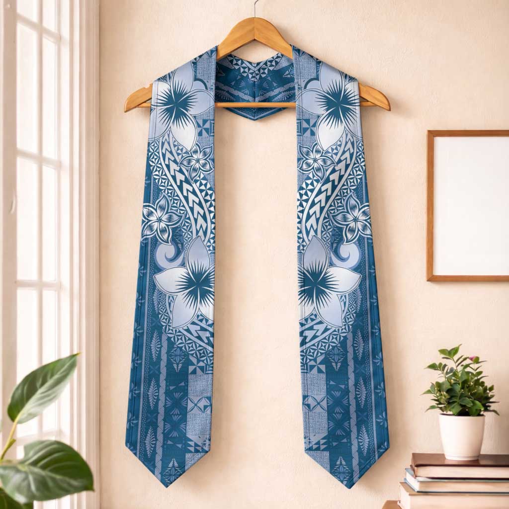 Tonga Kupesi Ngatu Graduation Stole Vintage Blue Plumeria