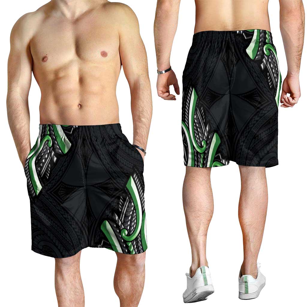 Traditional Art Hawaiian Kakau Tattoos Shorts for Men Green Color - Polynesian Pride