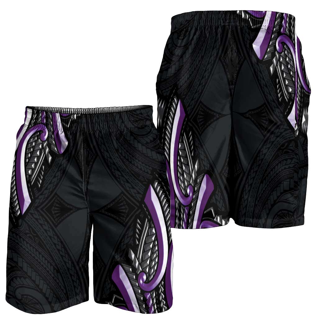 Traditional Art Hawaiian Kakau Tattoos Shorts for Men Purple Color - Polynesian Pride