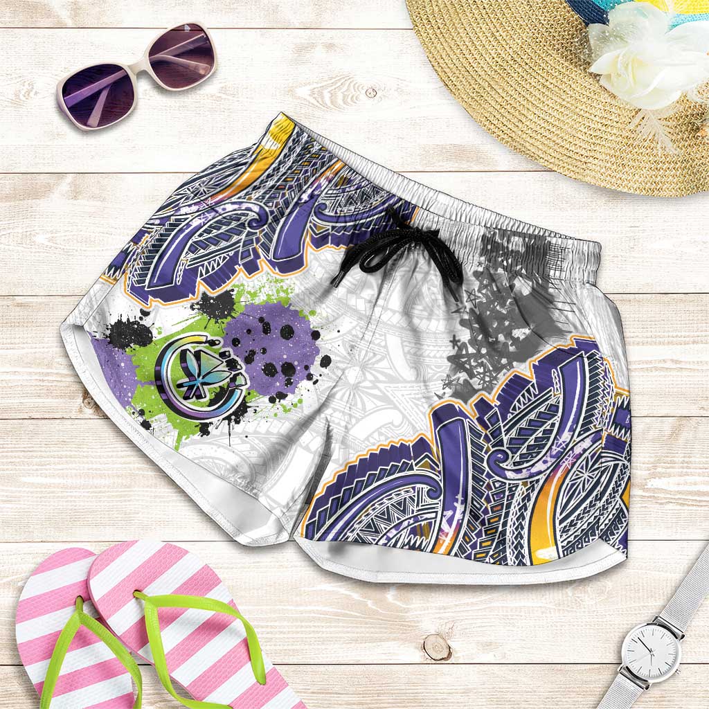 Traditional Art Hawaiian Kakau Tattoos Shorts for Women Graffiti Style - Polynesian Pride