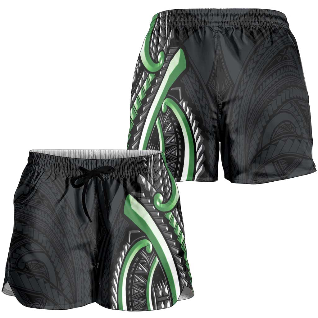 Traditional Art Hawaiian Kakau Tattoos Shorts for Women Green Color LT03
