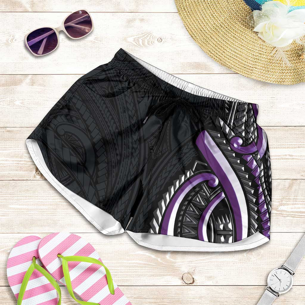 Traditional Art Hawaiian Kakau Tattoos Shorts for Women Purple Color LT03