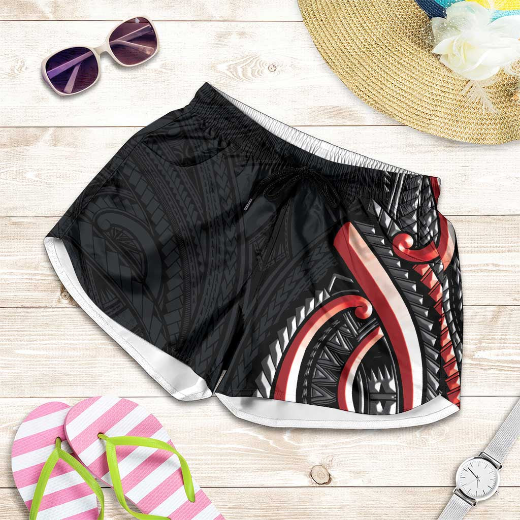 Traditional Art Hawaiian Kakau Tattoos Shorts for Women Red Color LT03