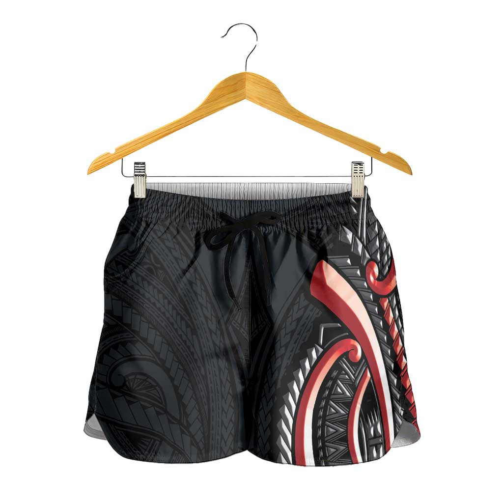 Traditional Art Hawaiian Kakau Tattoos Shorts for Women Red Color LT03