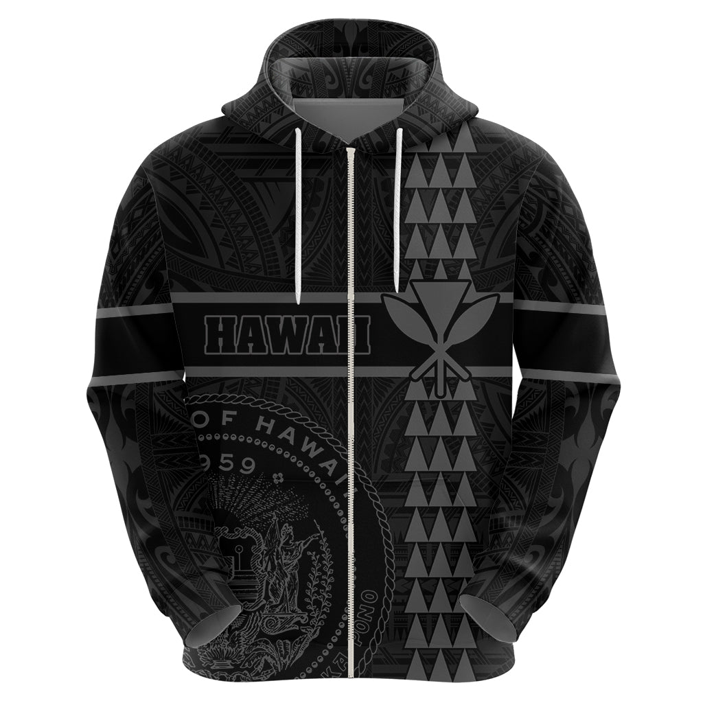 Polynesian Kakau Kanaka Seal of Hawaii Hoodie Gray Zip Hoodie Gray - Polynesian Pride