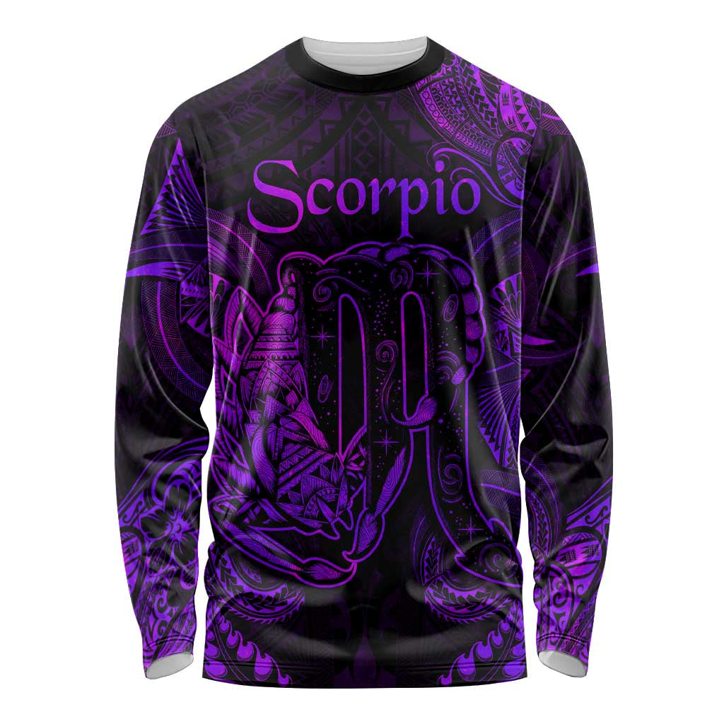 Scorpio Zodiac Polynesian Long Sleeve Shirt Unique Style - Purple LT8