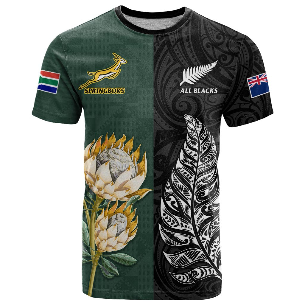 South Africa Protea and New Zealand Fern T Shirt Rugby Go Springboks vs All Black LT13