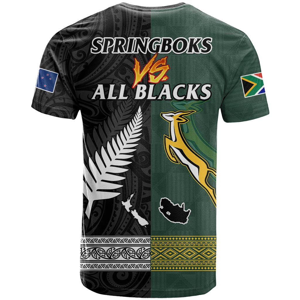 South Africa Protea and New Zealand Fern T Shirt Rugby Go Springboks vs All Black LT13