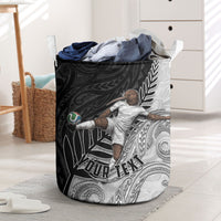 Personalized New Zealand Football Laundry Basket Kiwi Mascot with Silver Fern - Maori Tribal Tattoo Art TS04 Black White - Polynesian Pride