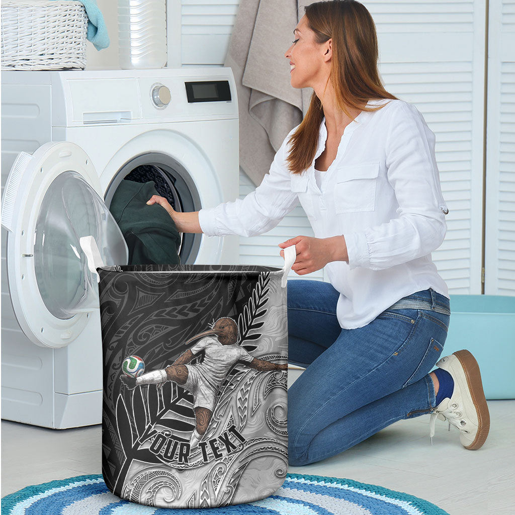 Personalized New Zealand Football Laundry Basket Kiwi Mascot with Silver Fern - Maori Tribal Tattoo Art TS04 - Polynesian Pride
