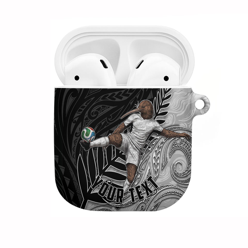 Personalized New Zealand Football AirPods Case Kiwi Mascot with Silver Fern - Maori Tribal Tattoo Art TS04 Black White - Polynesian Pride