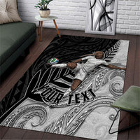 Personalized New Zealand Football Area Rug Kiwi Mascot with Silver Fern - Maori Tribal Tattoo Art TS04 Black White - Polynesian Pride