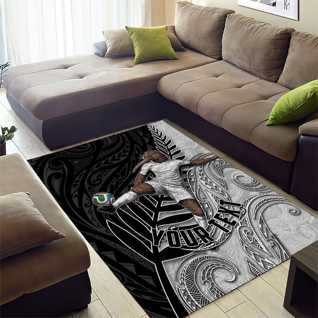 Personalized New Zealand Football Area Rug Kiwi Mascot with Silver Fern - Maori Tribal Tattoo Art TS04 - Polynesian Pride