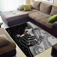 Personalized New Zealand Football Area Rug Kiwi Mascot with Silver Fern - Maori Tribal Tattoo Art TS04 - Polynesian Pride