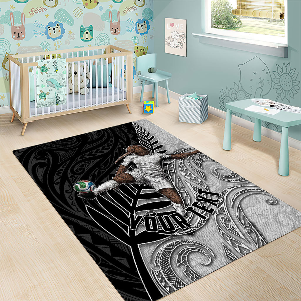 Personalized New Zealand Football Area Rug Kiwi Mascot with Silver Fern - Maori Tribal Tattoo Art TS04 - Polynesian Pride