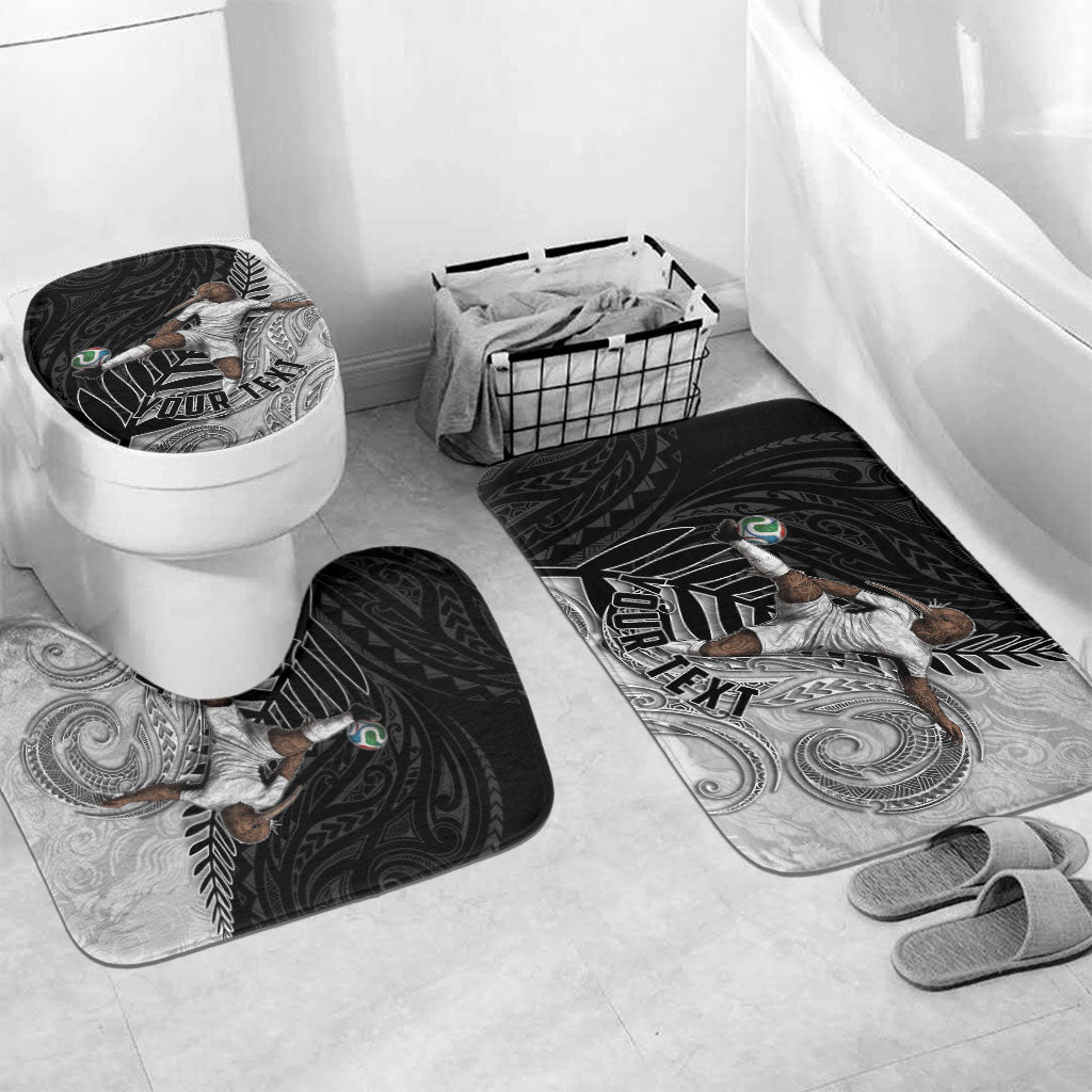 Personalized New Zealand Football Bathroom Set Kiwi Mascot with Silver Fern - Maori Tribal Tattoo Art TS04 Mat Set Only (3 pcs) One Size Black White - Polynesian Pride