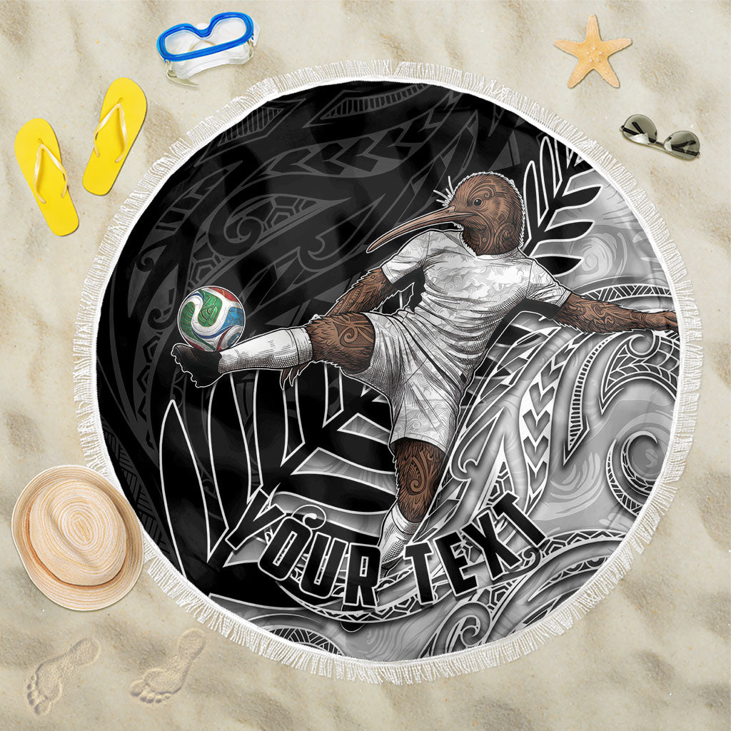 Personalized New Zealand Football Beach Blanket Kiwi Mascot with Silver Fern - Maori Tribal Tattoo Art TS04 One Size 150cm Black White - Polynesian Pride