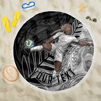 Personalized New Zealand Football Beach Blanket Kiwi Mascot with Silver Fern - Maori Tribal Tattoo Art TS04 One Size 150cm Black White - Polynesian Pride