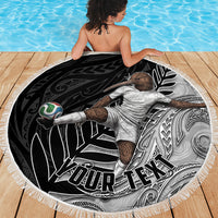 Personalized New Zealand Football Beach Blanket Kiwi Mascot with Silver Fern - Maori Tribal Tattoo Art TS04 - Polynesian Pride
