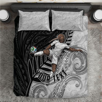 Personalized New Zealand Football Bedding Set Kiwi Mascot with Silver Fern - Maori Tribal Tattoo Art TS04 Black White - Polynesian Pride