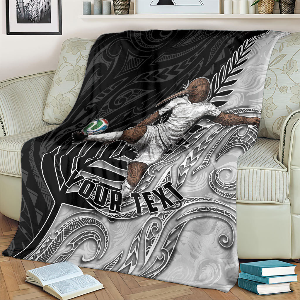 Personalized New Zealand Football Blanket Kiwi Mascot with Silver Fern - Maori Tribal Tattoo Art TS04 - Polynesian Pride