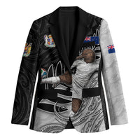 Personalized New Zealand Football Blazer Kiwi Mascot with Silver Fern - Maori Tribal Tattoo Art TS04 Unisex Black White - Polynesian Pride