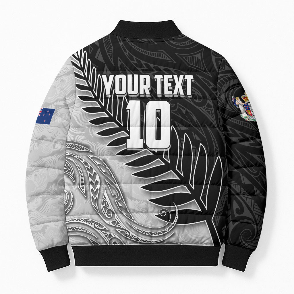 Personalized New Zealand Football Bomber Puffer Jacket Kiwi Mascot with Silver Fern - Maori Tribal Tattoo Art TS04 - Polynesian Pride