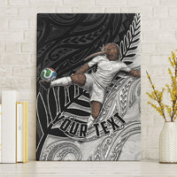Personalized New Zealand Football Canvas Wall Art Kiwi Mascot with Silver Fern - Maori Tribal Tattoo Art TS04 Without Frame Black White - Polynesian Pride
